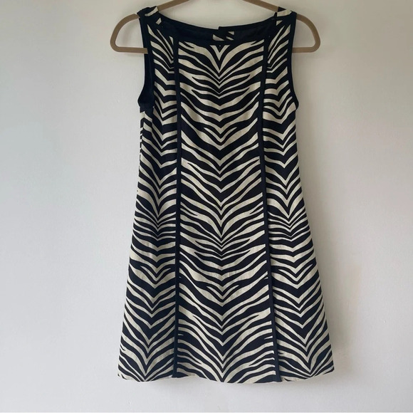 J.Crew ZEBRA LINEN shift DRESS boat neck accent button sleeveless black white 0 - Picture 1 of 9
